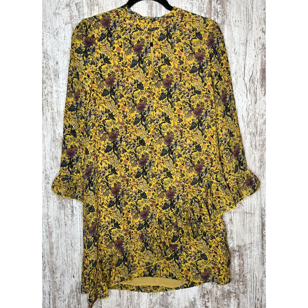 Madewell x Karen Walker Loretta 100% Silk Ruffle Bell Sleeve Floral Dress sz 2